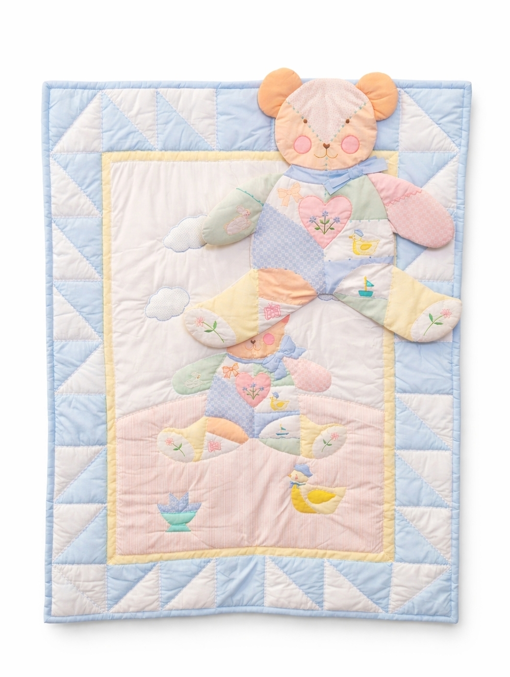 House Of Hatten Vintage Pastel Patchwork Teddy Bear Crib Quilt & Wall Hanging